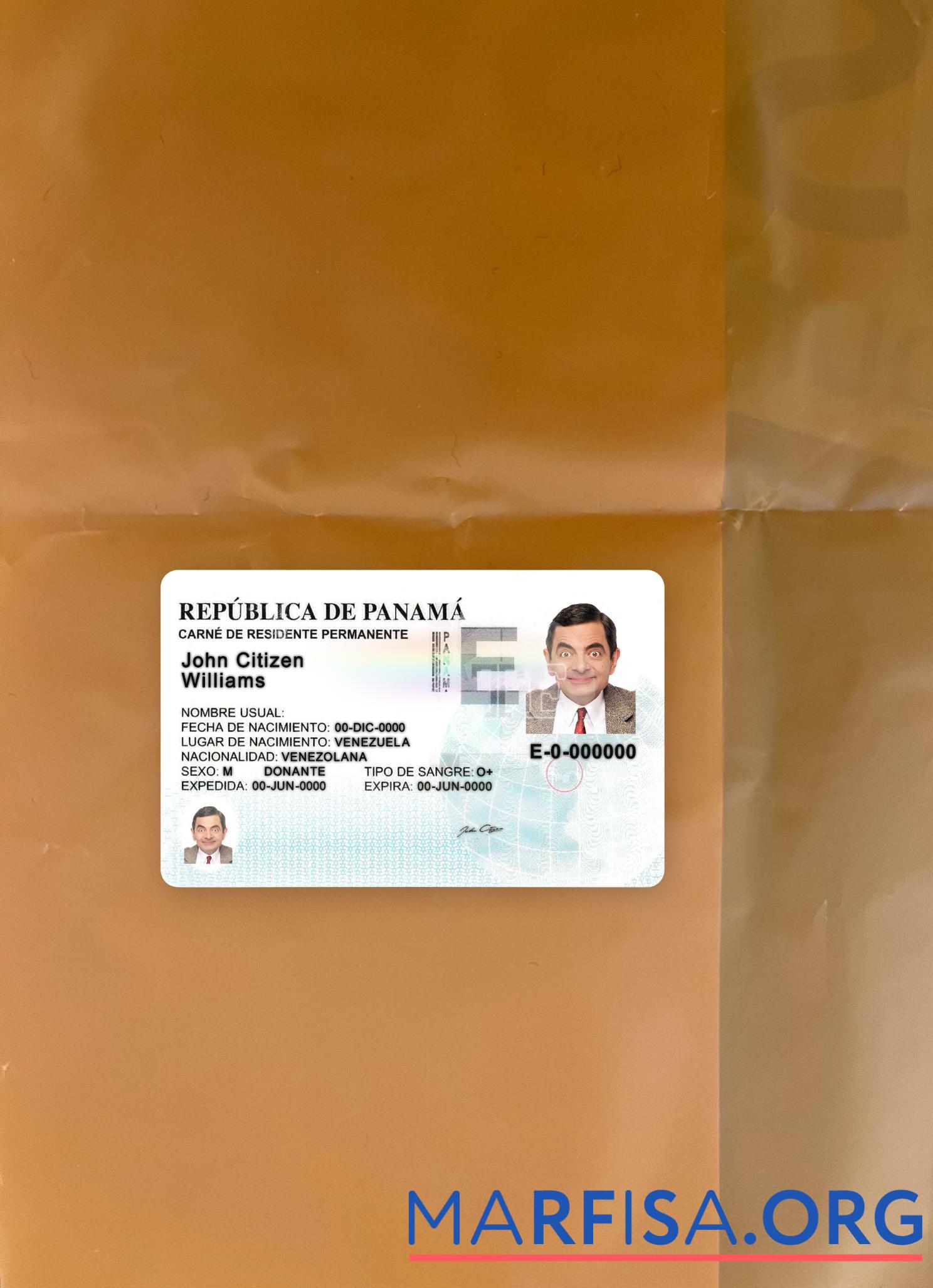 Downloadable Panama residence permit photolook FRONT template